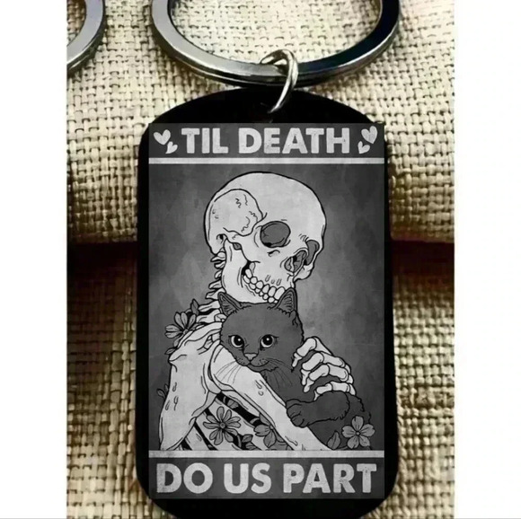 Skeleton Kitty Cat till death do us part hot love Keychain - Picture 1 of 1